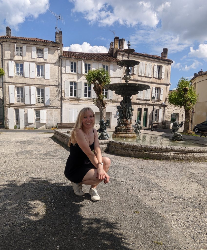 Professional makeup artist Evie Smith on location in Bordeaux, France during a destination wedding.