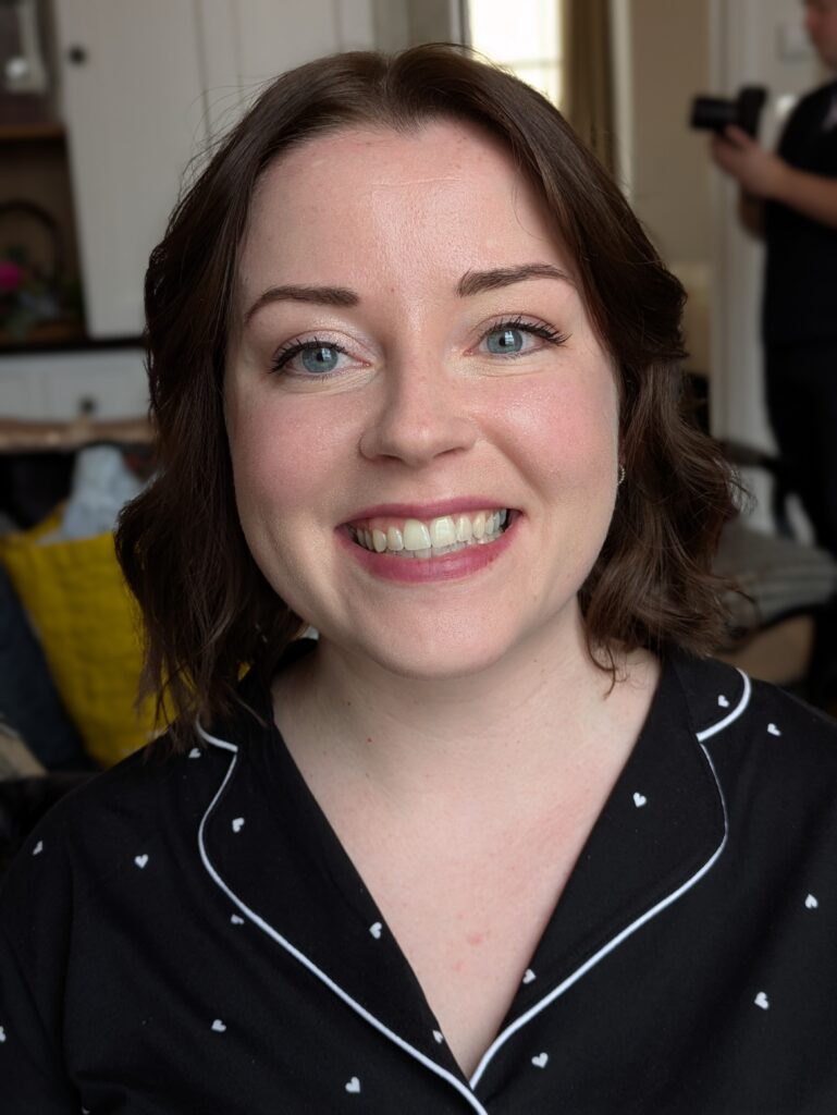 smiling bride on her wedding morning at the square bar in Bristol